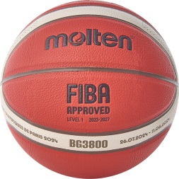 Мяч баск. MOLTEN B7G3800-2S4F Paris 2024 р.7, FIBA Appr, синт.комп.кожа (ПУ),12 пан, кор-беж-чер