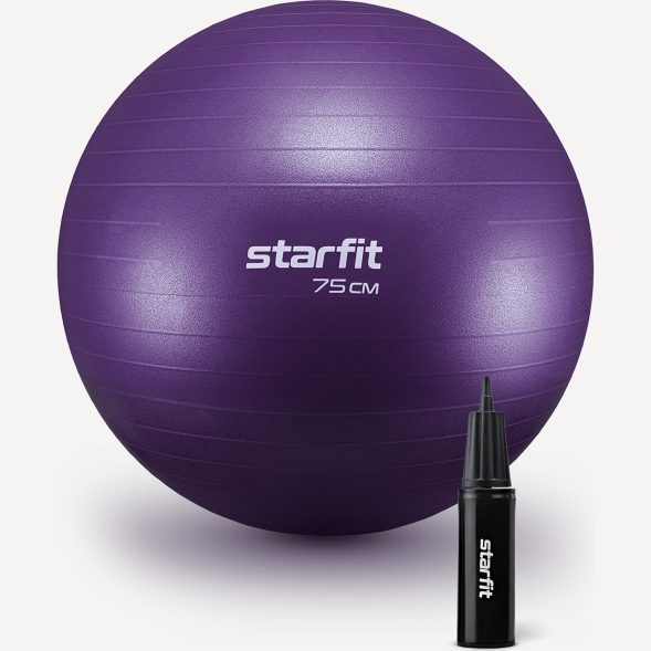 БЕЗ УПАКОВКИ Фитбол STARFIT GB-109 антивзрыв, 1200 гр, с ручным насосом, фиолетовый, 75 см