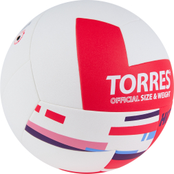 Мяч вол. TORRES Hit, V32355 р.5, синт.кожа (ПУ), клееный, бут.кам, бело-красный