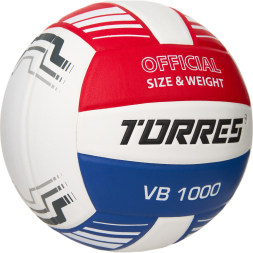 Мяч вол. TORRES VB 1000, V32415, р.5, синт.кожа (микрофибра), клееный, бут.кам, бел-син-красный