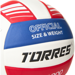 Мяч вол. TORRES VB 1000, V32415, р.5, синт.кожа (микрофибра), клееный, бут.кам, бел-син-красный