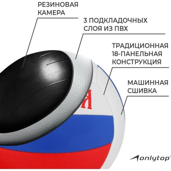Мяч волейбольный ONLYTOP «Россия», ПВХ, машинная сшивка, 18 панелей, р. 5
