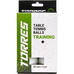 Мяч для наст. тенниса TORRES Training 1*, TT23016, диам. 40+ мм, упак. 6 шт, белый