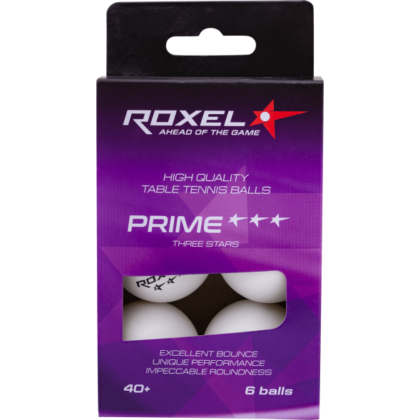 Мяч для настольного тенниса Roxel 3* Prime, белый, 6 шт.