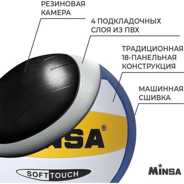 Мяч волейбольный MINSA, ПВХ, машинная сшивка, 18 панелей, р. 5