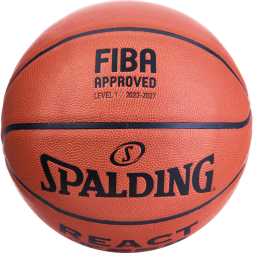 Мяч баск. SPALDING TF-250 React 76967z, р.7, FIBA Approved, композит. кожа (ПУ), коричнево-черный