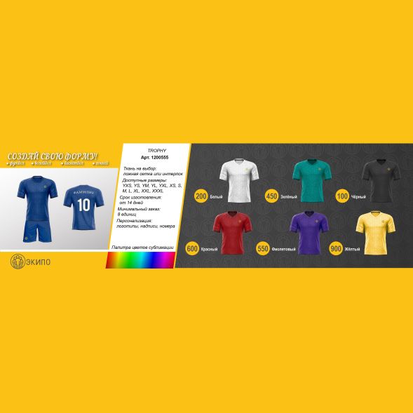 Футбольная форма ЭКИПО TROPHY Белый цвет