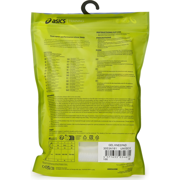 Наколенники ASICS Gel Kneepad 3053A181-100-L, р.L, вискоза, полиэстер, резина, белые