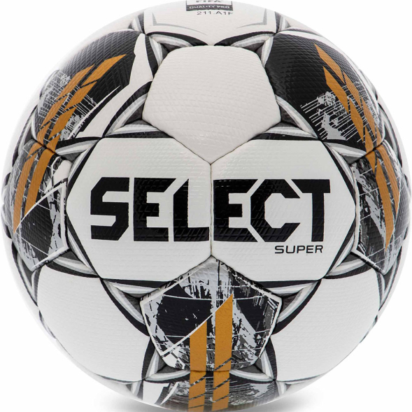 Мяч футб. SELECT Super V23, 3625560001,р.5, FIFA PRO, 32пан, ПУ-микрофибра,руч.сш, бело-черн-золотой