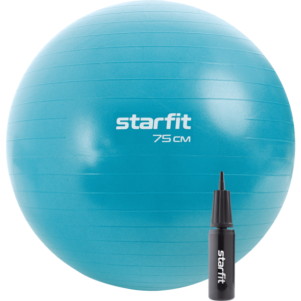 БЕЗ УПАКОВКИ Фитбол STARFIT GB-109 антивзрыв, 1200 гр, с ручным насосом, синий пастель, 75 см